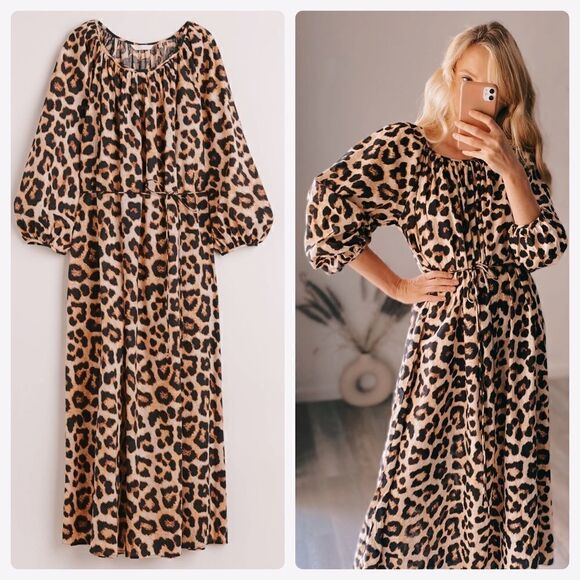 H&M Dresses & Skirts - H&M Animal Print Leopard Belted Dress Cotton New